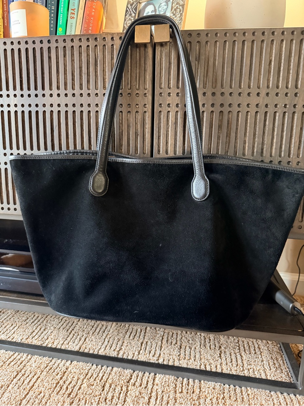 J. Crew Black Berkeley Suede/Leather Tote with Leather Handles